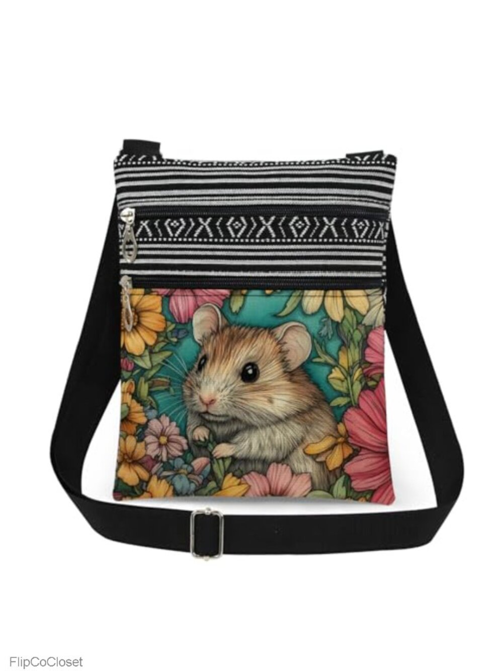 Polyester Crossbody Bag Adjustable Strap Double Zipper Pockets